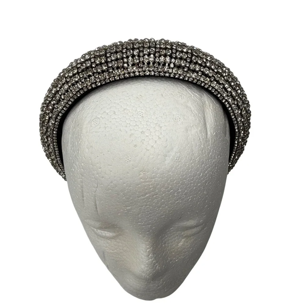 Silver Rhinestone Padded Headband Wide Crystal Statement Hair Accessory Glam